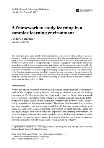 Framework to study learning in complex environment