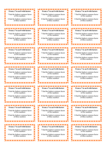 Highest common factor From a 7 to an 8. | Teaching Resources