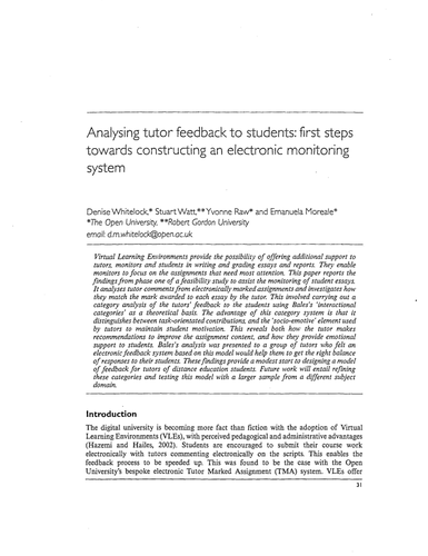 Analysing tutor feedback to students: first steps