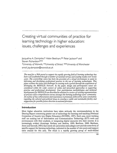 Creating virtual communities of practice