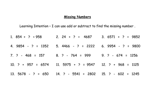 addition and subtraction missing number sums teaching resources