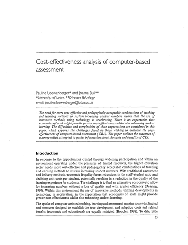 Cost-effectiveness analysis of computer assessment