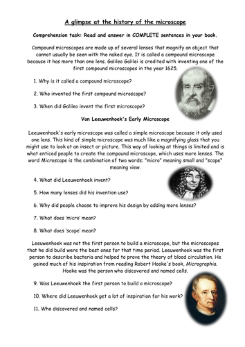 history of microscopes comprehension task