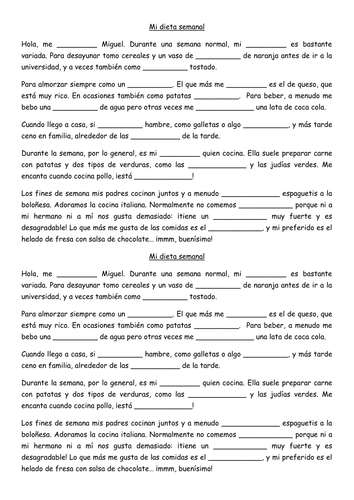 weekly diet teaching resources