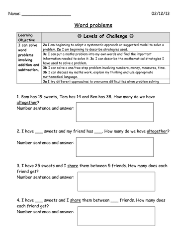 Addition and subtraction word problems
