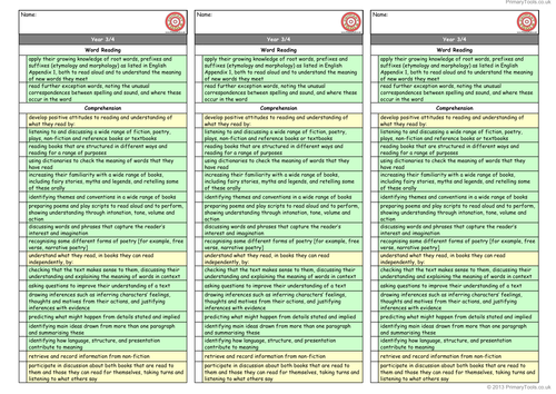 Curriculum 14: Yr 3/4 Reading Assessment Bookmarks