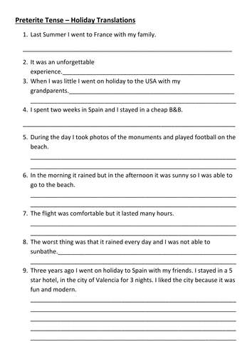 Preterite Tense - Translate the sentences WS