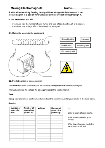 Making Electromagnets Experiment Worksheet.