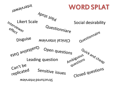 Word splat for Self Report Methods