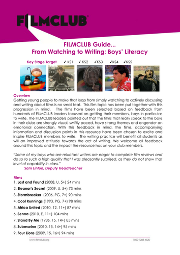 Into Film's Boys Literacy Resource