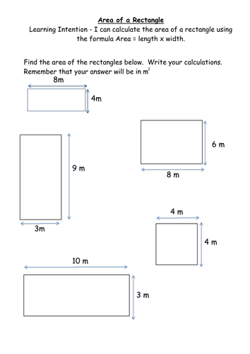 Area worksheets - rectangles and composite shape