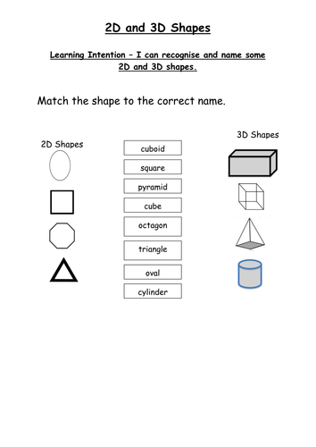 2D and 3D shape assessment worksheet