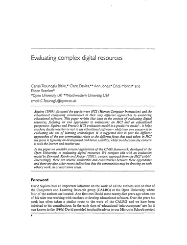 Evaluating complex digital resources