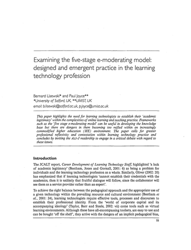 Examining the five-stage e-moderating model