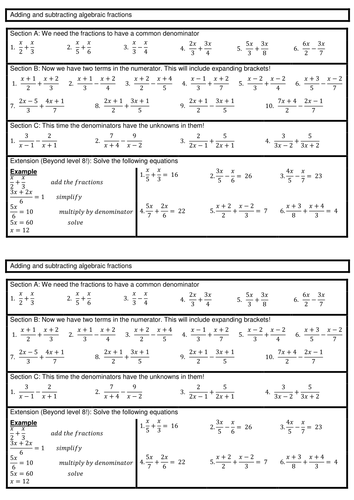 Adding and Subtracting Algebraic Fraction