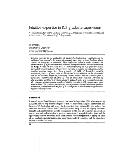 Intuitive expertise in ICT graduate supervision