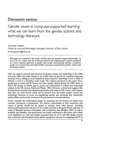 Gender issues in computer-supported learning
