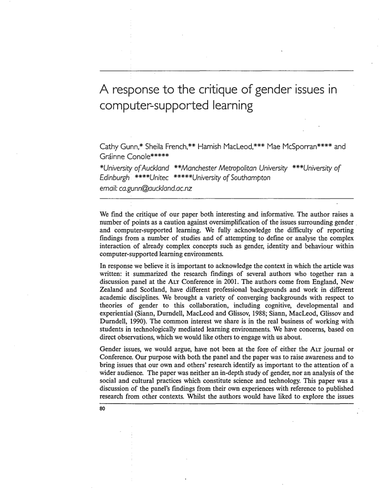 A response to the critique of gender issues