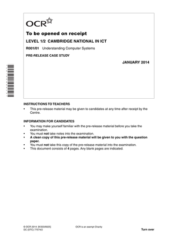 Cambridge Nationals R001 Mock Paper for Jan 2014