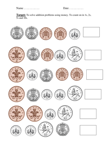 addition of 2 5 10 20 and 50 using money teaching resources