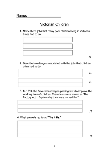Victorian Children end of topic test