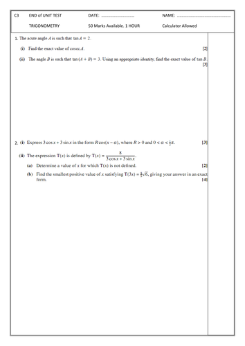 C3 Trig tests and mark schemes
