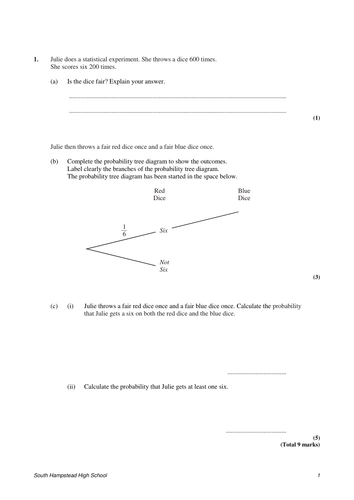 Tree Diagram Exam Questions