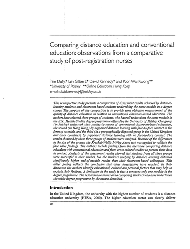 Comparing distance and conventional education