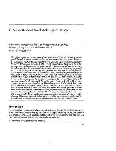 On-line student feedback: a pilot study
