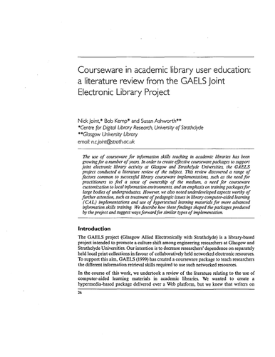 Courseware in academic library user education