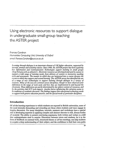Using electronic resources to support dialogue