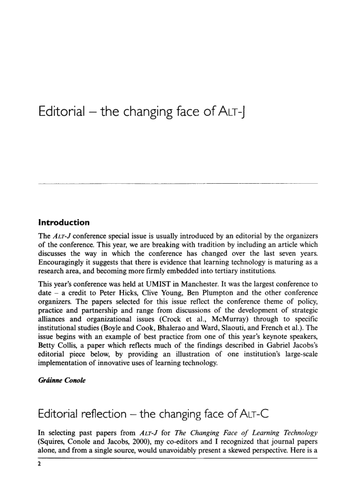 Vol 9, No 1 Editorial- the changing face of ALT-J