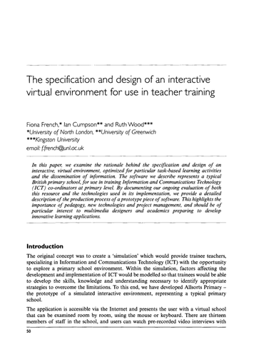 The specification and design -interactive, virtual