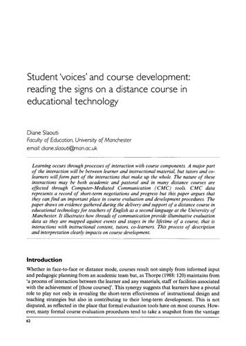 Student 'voices' and course development