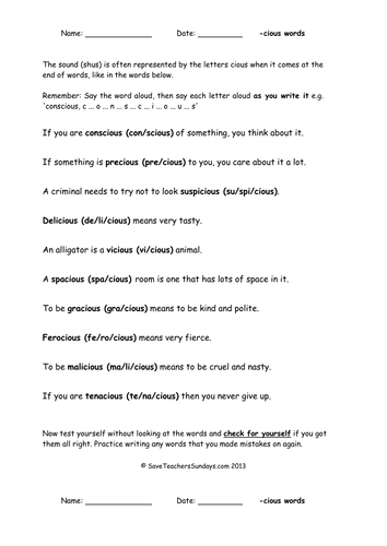 Year 6 Spellings Words Lists - New Curriculum