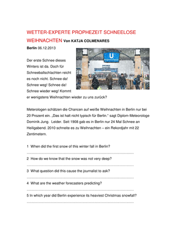 White Christmas in Germany? GCSE style question