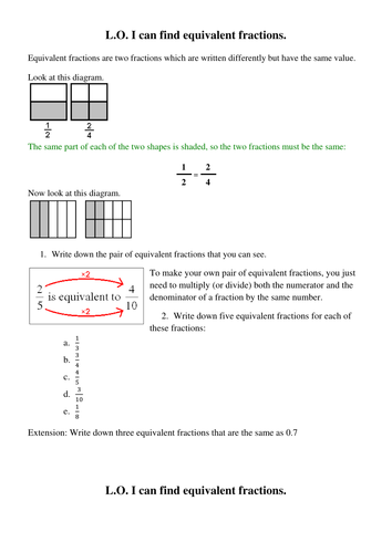 Equivalent fractions worksheets