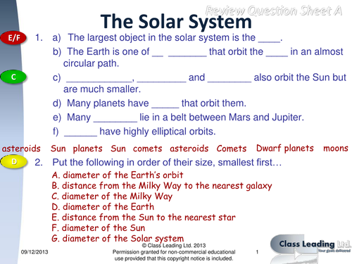 The Solar System - graded questions
