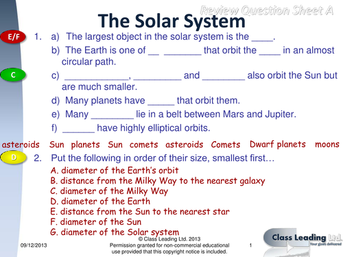 grade solar system questions