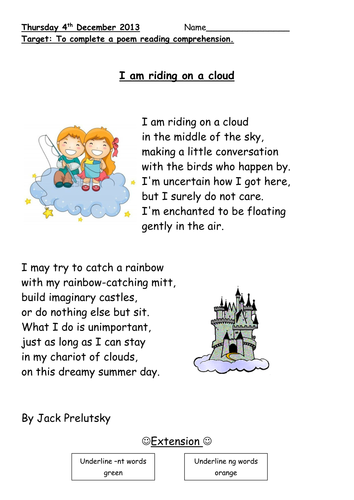 Floating on a cloud poem comprehension