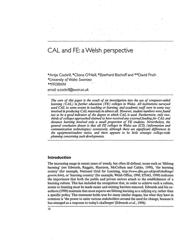 CAL and FE: a Welsh perspective