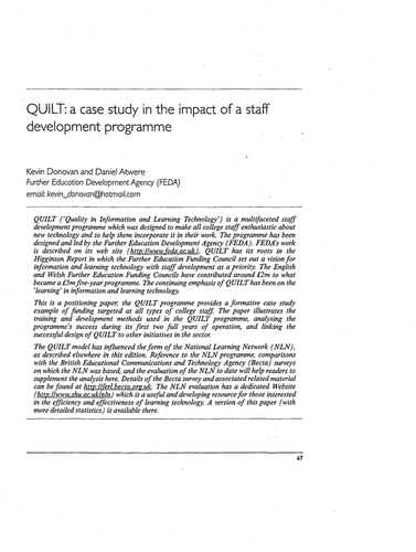 QUILT: case study of a staff development programme