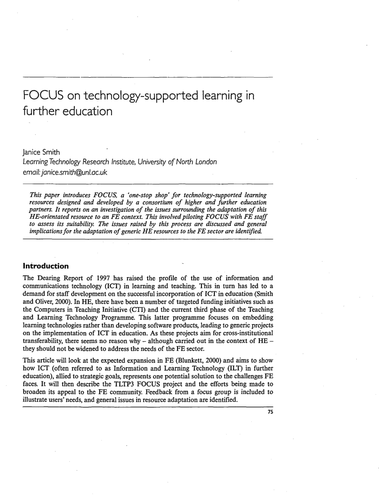 FOCUS on technology-supported learning