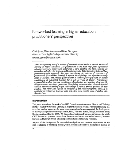 Networked learning in higher education:perspective