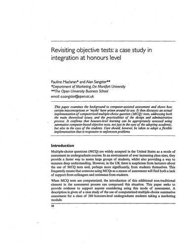 Revisiting objective tests: a case study