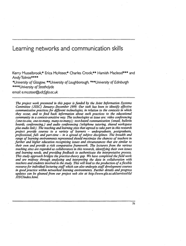 Learning networks and communication skills