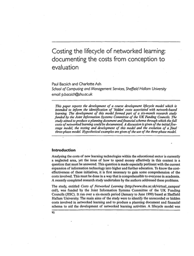 Costing the lifecycle of networked learning