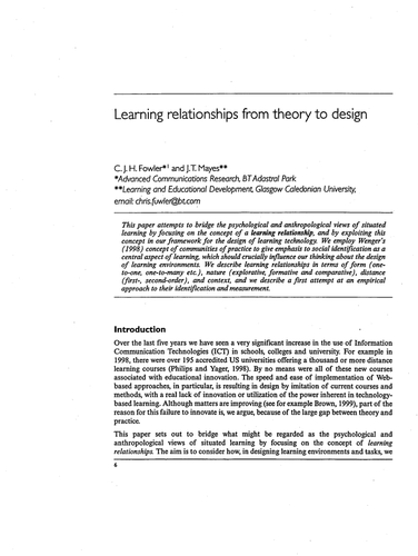 Learning relationships from theory to design
