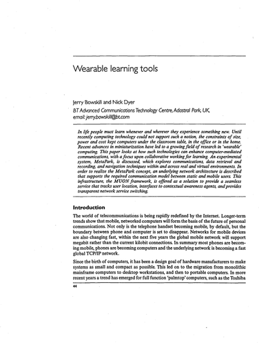 Wearable learning tools