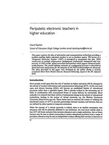 Peripatetic electronic teachers - higher education